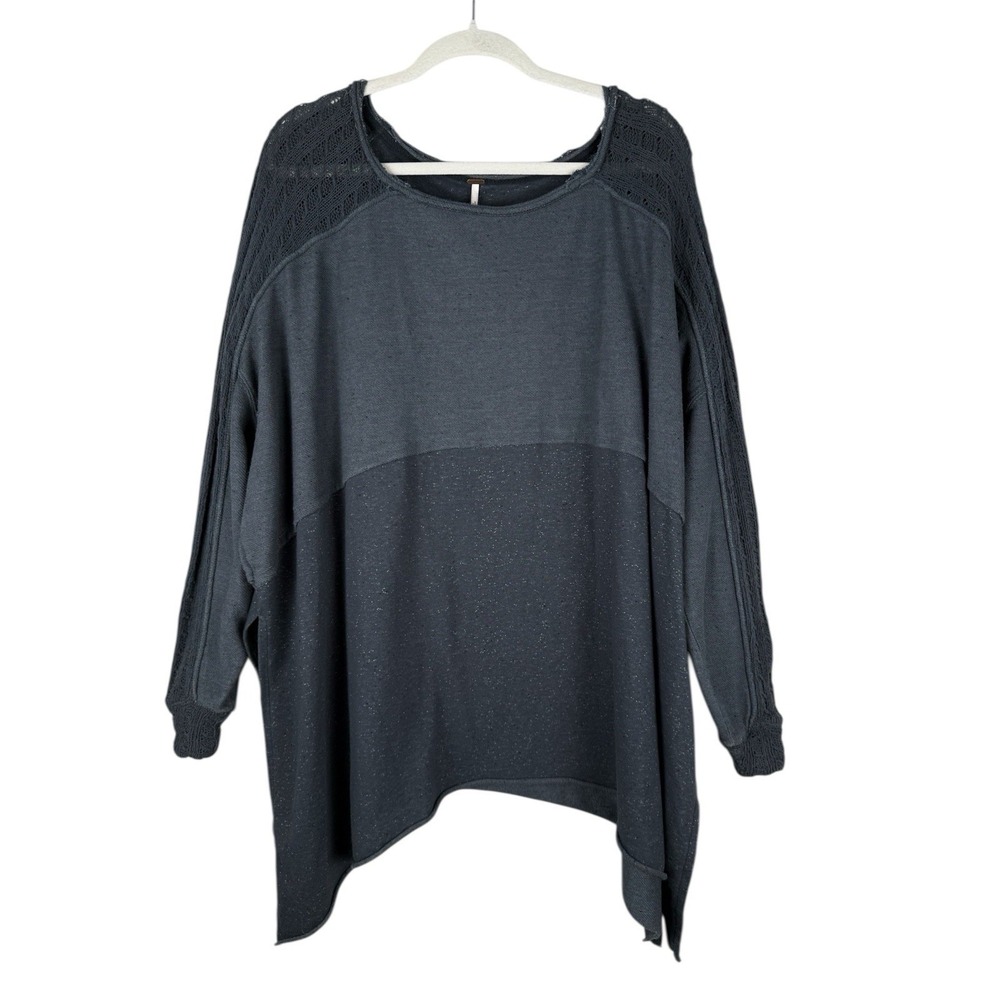 Free People My Girl Oversized Knit Tunic Top‎ Distressed Bohemian Blue Women's S